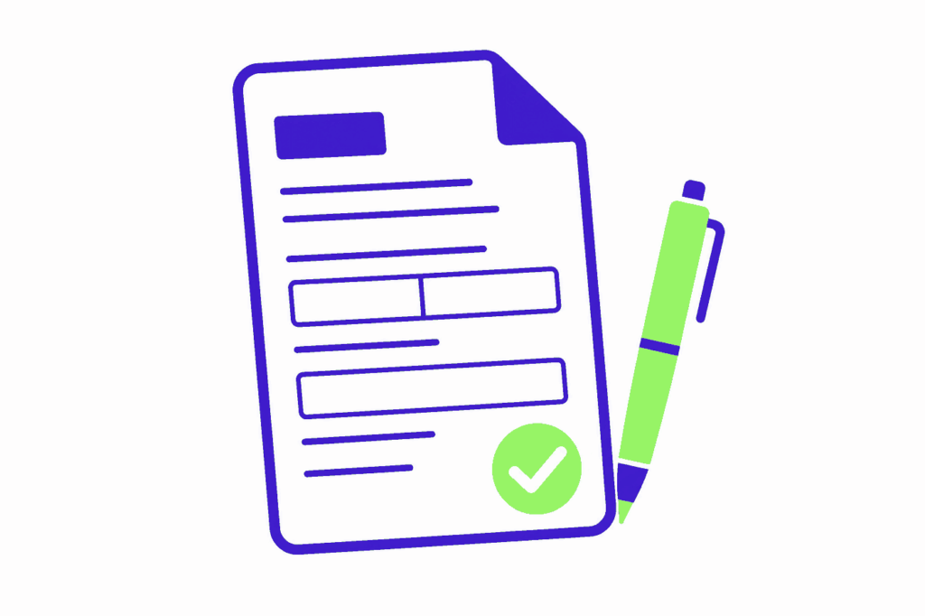 a completed W-9 form for freelancers next to a pen, showing the paperwork is done